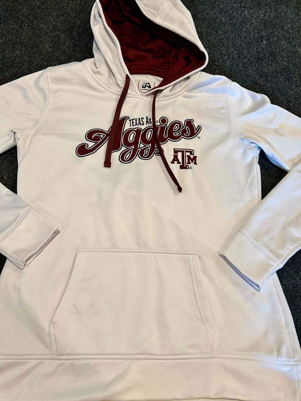 J.America Texas A&M Aggies White & Maroon Hoodie Sweatshirt Size L